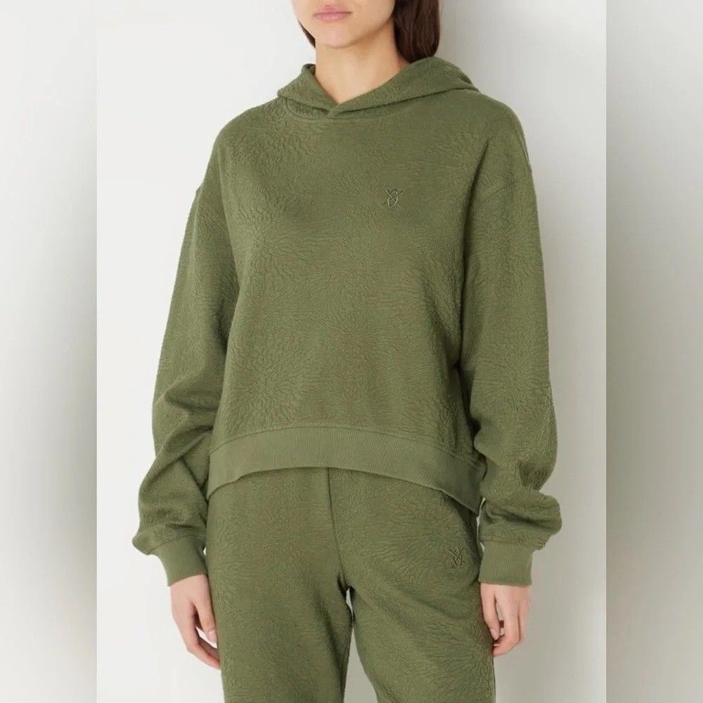 Daily Paper Womens M Green Textured Embossed Hoodie Pullover Logo Sweatshirt